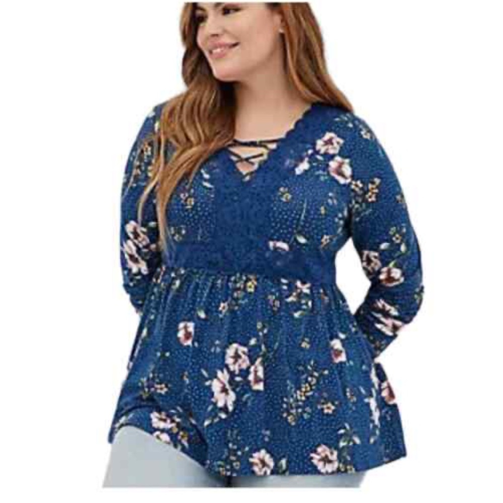 Torrid Size 1 Polka dot wildflower Long-sleeve Blouse